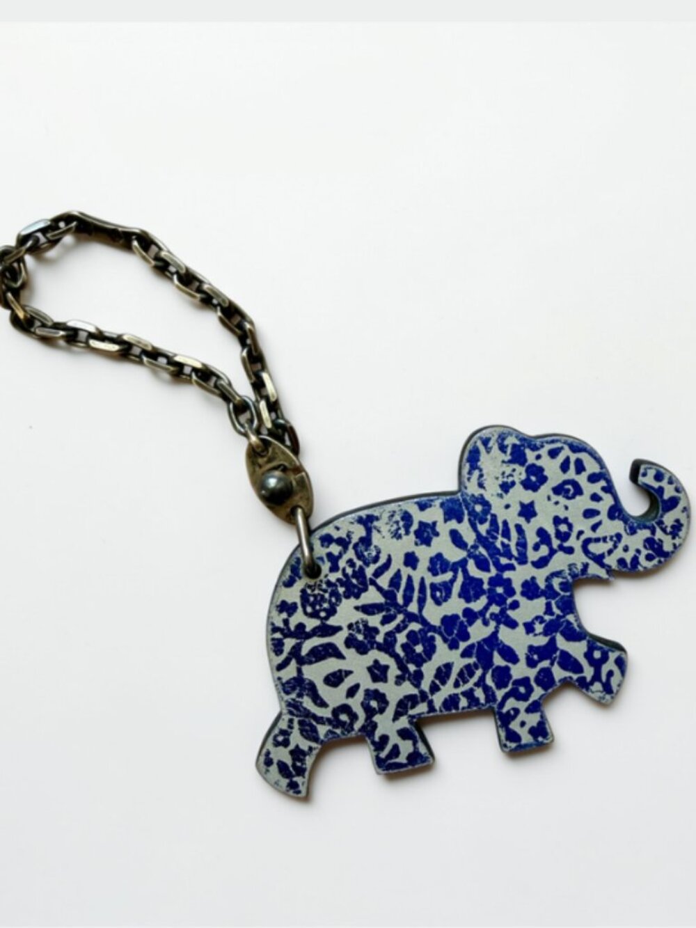 Hermes Animal Elephant Blue Gray Leather 925 Silver Bag Charm
